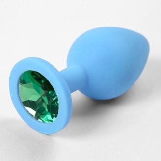 Голубая силиконовая пробка с зеленым стразом