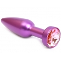 Фиолетовая металлическая анальная пробка с нежно-розовым стразом, размер S