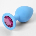 Голубая силиконовая пробка с розовым стразом