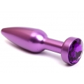 Фиолетовая металлическая анальная пробка с фиолетовым стразом, размер S
