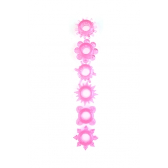 Набор из 6 рельефных эрекционных колец розовый