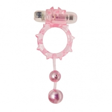Виброкольцо с 2 утяжеляющими шариками розовое Ball Banger Cock Ring