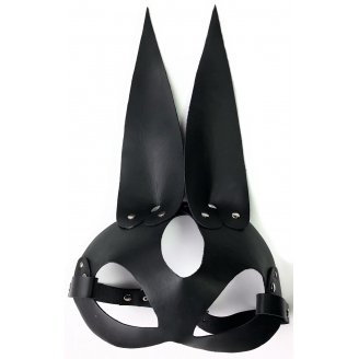Кожаная черная маска с ушками зайчика ручной работы