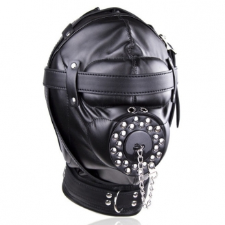Бондажный черный шлем с кляпом