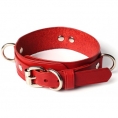 Кожаный набор ошейник с поводком и наручники красный