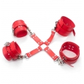 Бондажные наручники и поножи красные