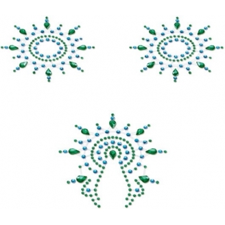 Пэстисы Breast & Pubic Jewelry зеленые и голубые Crystal Stiker