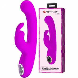 Перезаряжаемый вибратор с клиторальным стимулятором-кроликом и LED-экраном Pretty Love Lamar розовый