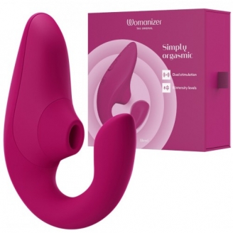 Бесконтактный вакуумно-волновой стимулятор клитора с вибрацией и вагинальным отростком Womanizer Blend малиновый